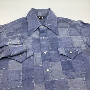 Hands Off Mens Vintage‎ Sears Long Sleeve Pearl Snap Shirt Blue Size Medium